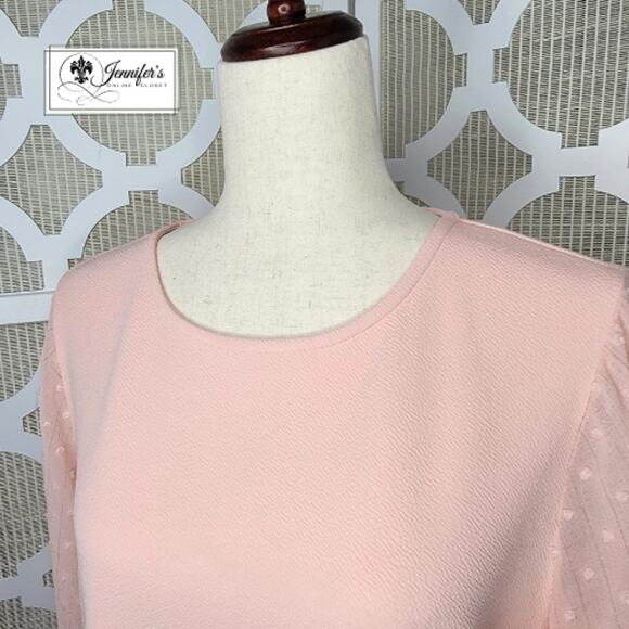 Elle Women's Pink Sheer Swiss Dot Long Sleeve Blouse with Scarf Size L - Picture 5 of 15